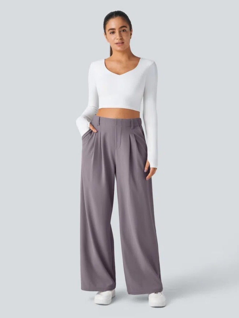 Halara Flex High Waisted Waffle Wide Leg Work Pants Hibiscus Purple Size 14